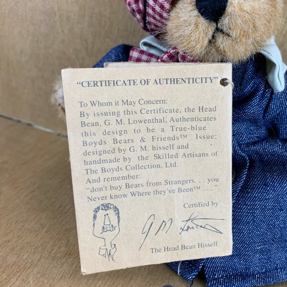 Boyds Bear Rare Plush Denim Dress Gingham Hat - Picture 3 of 6